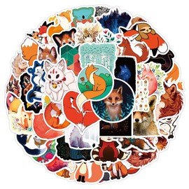 50Pcs Cute Fox Stickers Packs for Kids Teens, Vinyl Waterproof Pretty Cartoon Animals Decals for Water Bottles, Laptops, Mobile Phones, Skateboards, Luggage