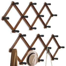 Wgfkvas 2 Pack Expandable Coat Rack, Accordion Wall Hangers, Wooden Hat Rack Wall Mou...