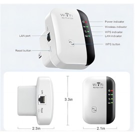 WiFi Extender Signal Booster, Amplificador de Señal de Extensores WiFi para El Hogar Hasta 3000 Pies Cuadrados y 40 Dispositivos, Amplificador de Largo Alcance con Puerto Ethernet 1-Tap Setup (Blanco)