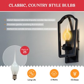 Creative Hobbies® 6 Watt, S6 Shape, Silicone Dipped, Country Style Incandescent, Electric Candle Lamp Chandelier Light Bulbs, Individually Boxed | Pack of 6 Bulbs