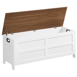 MAHANCRIS Storage Chest, 47.2” Large Toy Chest, Entryway Storage Trunk, Storage Bench with Safety Hinge, Entrance Bench for Living Room, Entrance, Bedroom, White+Walnut SCBZ48901