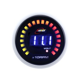 RACETECH 2-1/16" 52mm Digital Blue LED Electrical Tachometer 999 RPM Volt Gauge 8~18V 20 LED Outer Ring Warning Function Dual-Function Car 12V