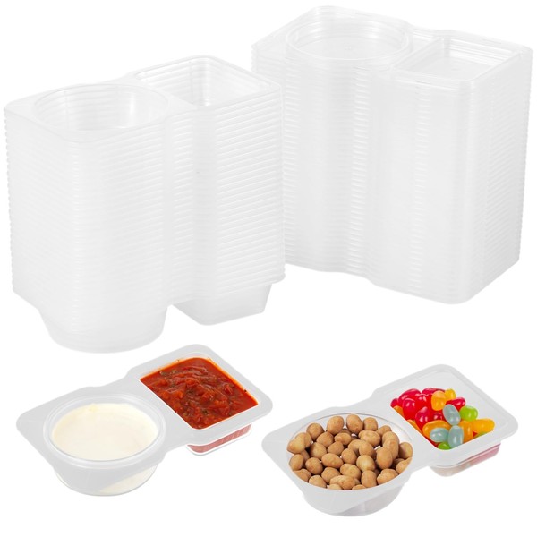 OMISTAR 40 PCS Disposable Condiment Containers with Lids, Dual-Compartment Design,