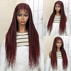 Twist Braided Wigs - Colour: Black (6 lace front wig), Specification: Burgundy (1 lace front wig)