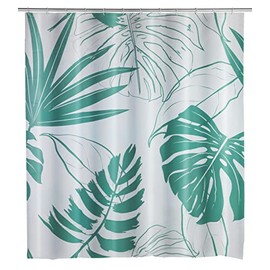WENKO Mod. Brazil Shower Curtain Made of Recycled Plastic (PE) for Shower and Bathtub, Waterproof, 180 x 200 cm, Includes 12 Shower Curtain Rings, Green