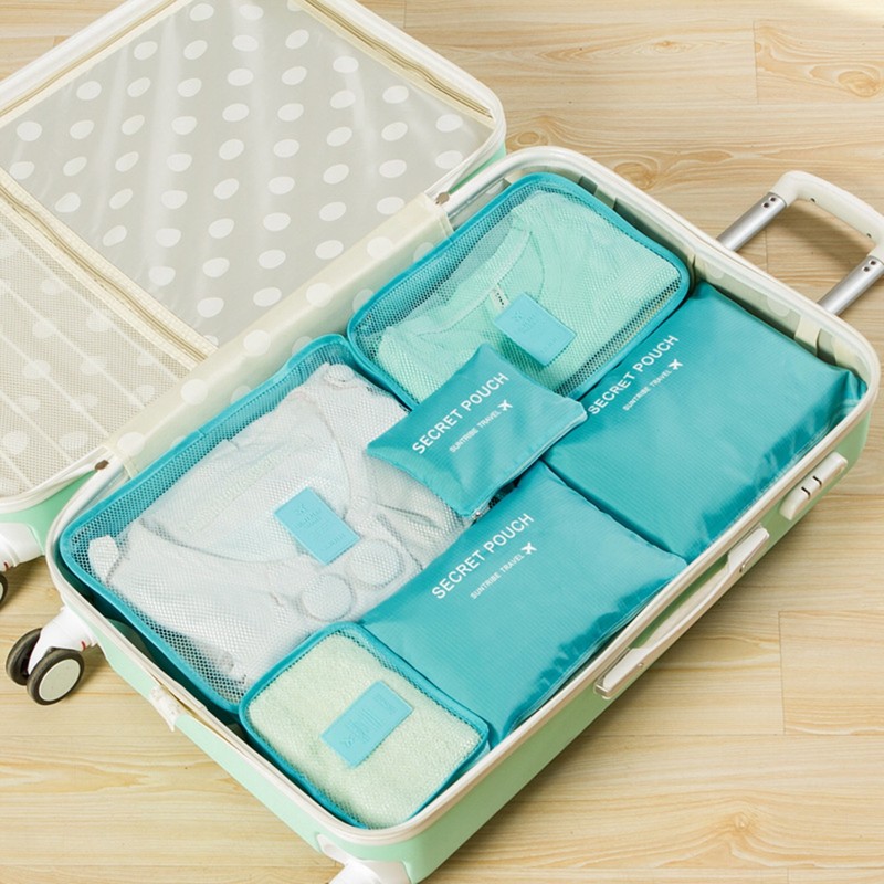 6-Piece Polyester Travel Packing Bags for Clothing – Zippered Suitcase