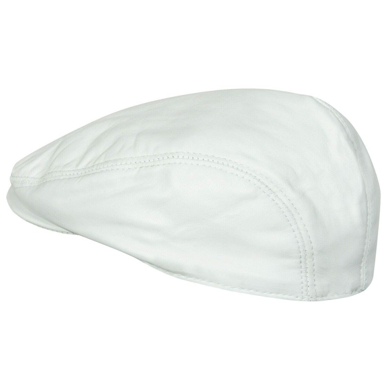 Men's White Real Soft Leather Ivy Beret Newsboy Gatsby Golf