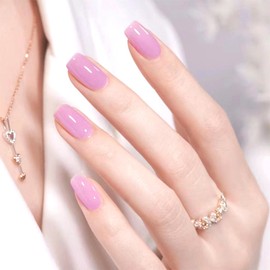 Short Square Press on Nails Purple Fake Nails - Pufandor Acrylic Full Cover False Nails with Glossy Designs Glue on Nails for Women Girls 24PCS