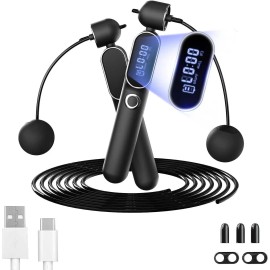 Cordless Jump Rope with Counter, 2 In 1 Weighted Ropeless Skipping Rope for Kids Women Men, Adjustable Digital Smart Jump Ropes
