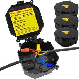 MIARALA Black Open Splice Junction Box (3 Pack), Electrical Splice Box Wire Junction Box with Cover V0 Flame Retardant Rating(Highest Level)