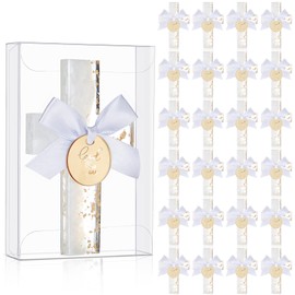 Chunful 24 Set Epoxy Cross Magnet Baptism Favors for Guest, First Communion Favors, Cross Magnet with Tag, Blue Baptism Christening Favor (Yellow Gold)
