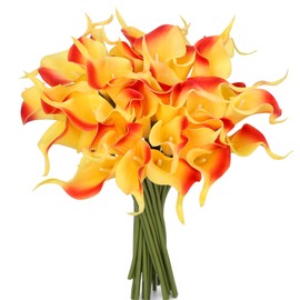 Sahoottie 24 Pcs Orange Artificial Calla Lily Flowers Fake Orange Silk Flowers Real Touch for Wedding Bouquet Office Home Kitchen Decor