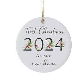 First Christmas in our New Home Tree Ornament Housewarming Gift Keepsake Ceramic Decoration with Holly Design Bauble (2024)