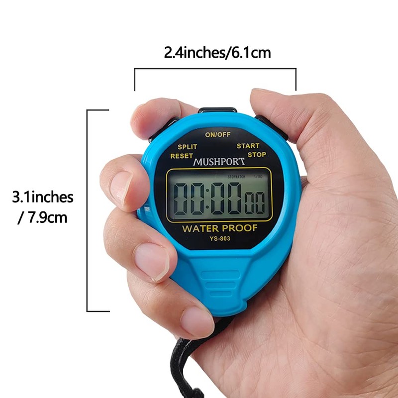 MUSHPORT Waterproof Stopwatch Timer Only Stopwatch Mode, ON/Off Silent No-Clock