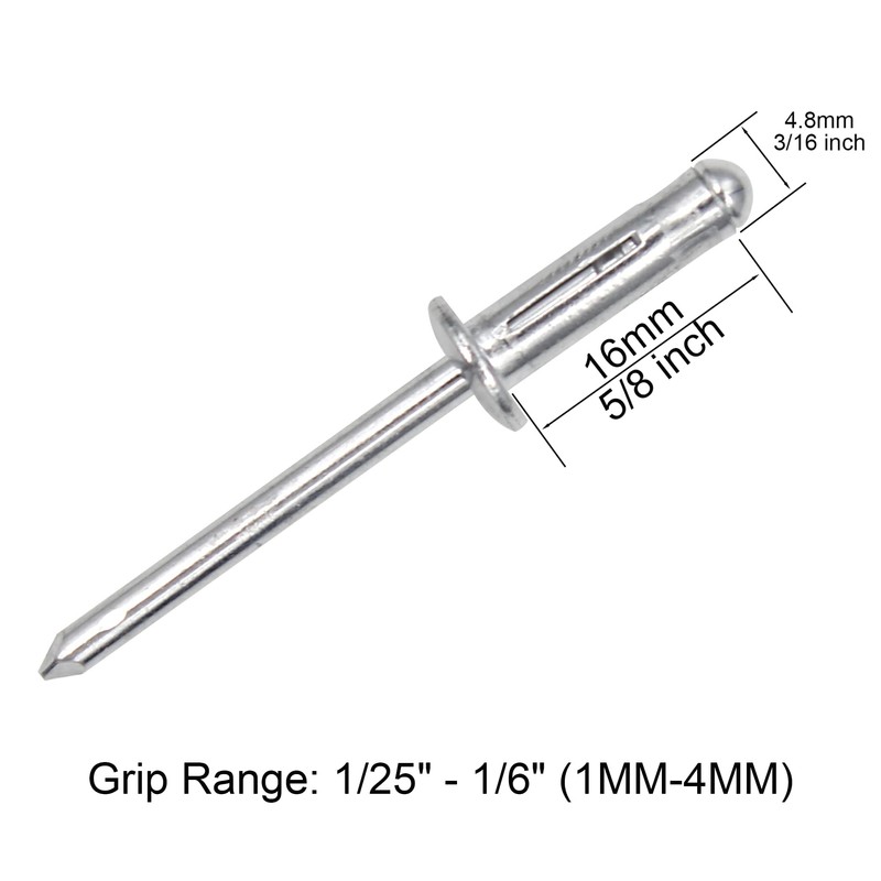 ALLCLEAN 3/16" x 5/8" Tri-Fold Rivets Assortment - 60Pcs,Silver Tri-fold