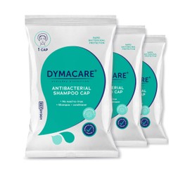 DYMACARE Antibacterial No Rinse Shampoo Cap | Rinse Free Shower Cap That Shampoos & Conditions | PH Balanced Waterless Hair Wash | 3 Caps