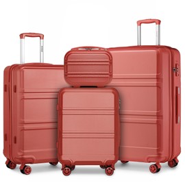 Kono 4 Piece Luggage Sets Expandable(only 28") Lightweight with Spinner Wheels TSA Lock Hardside Travel Rolling Suitcases 20in 24in 28in Carry on and 12in Mini Cosmetic Case Coral Pink