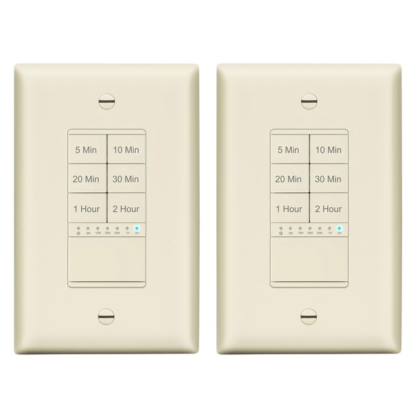 LIDER 2-Hour Countdown Timer Switch with Wall Plate, 5-10-20-30 Min,