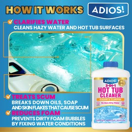 ADIOS! 3-in-1 Spa Cleaner - Clarifies Water, Stops Scum and Removes Foam, Works with Chlorine and Bromine 16oz
