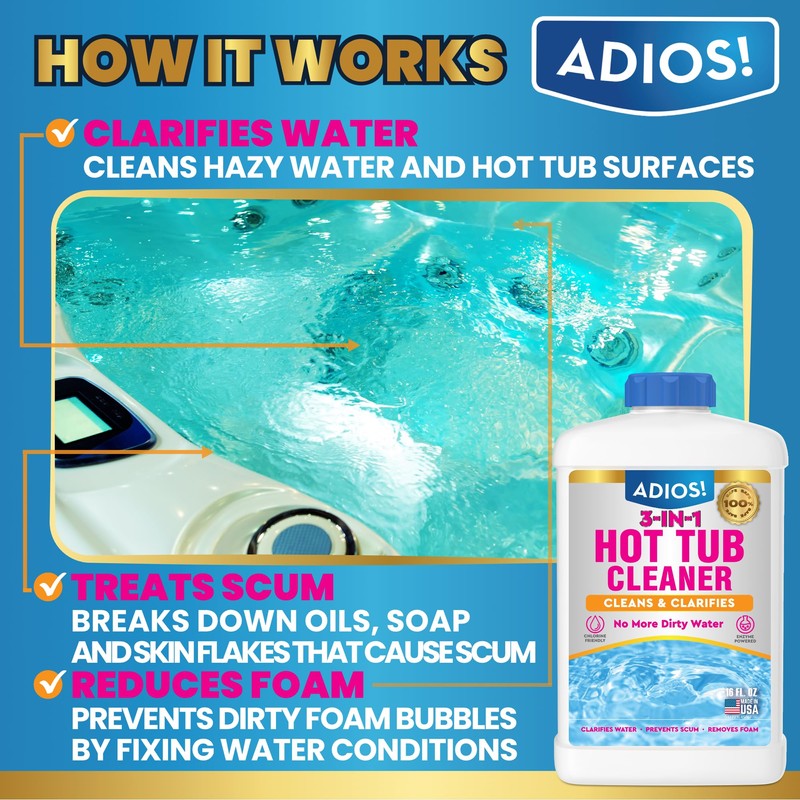 ADIOS! 3-in-1 Spa Cleaner - Clarifies Water, Stops Scum and