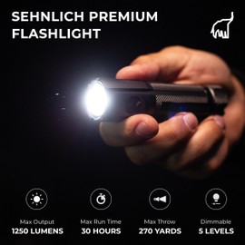 SEHNLICH LED Rechargeable Flashlight - Super Bright 1250 High Lumens Flashlight, Waterproof IP68 Small Compact Pocket Tactical Flashlight for Home, Emergency, Rescue, Camping, Gifts for Men Black