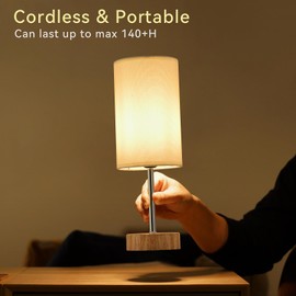 Cordless LED Table Lamp, 5000mAh Rechargeable Bedside Night Lamp for Bedroom, Portable Touch Dimmable Battery Operated Lamp, Memory Ambient Light for Patio Restaurant Office(Wooden)