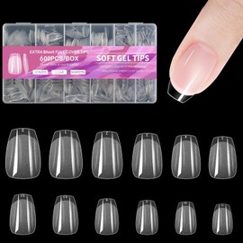 BlueZOO Extra Short Coffin Fake Nails Soft Gel Nail Tips, 600Pcs Full Cover Clear Press On Nails for Acrylic Nail Tip Soak Off Home DIY Salon, Fales Nail Tips for Beginner and Professional Manicure