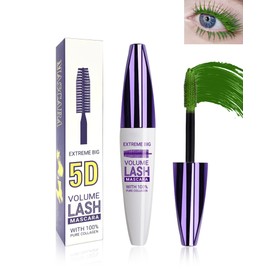 Green Tubing Colored Mascara, Waterproof 5D Silk Fiber Color Mascara Volume and Length, Long Lasting Smudgeproof Liquid Lash Cosmetics, Non-clump Curling Colorful Mascara St Patrick's Makeup for Women