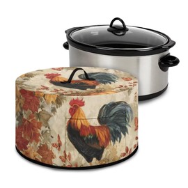 Hwzdsyxl Vintage Rooster Maple Leaf Print Slow Cooker Cover with Storage Pocket Portable Stain Resistant Slow Cooker Cover for Kitchen Extra Accessories Fit 6/7/8 Quart Electric Oval Crock Pot