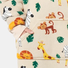 OHS Hoodie Blanket Kids Safari Animals, Girls Boys Wearable Blanket Hoodie Ultra Soft Comfy Warm Pullover Safari Clothing Oversized Hoodie, One Size Beige