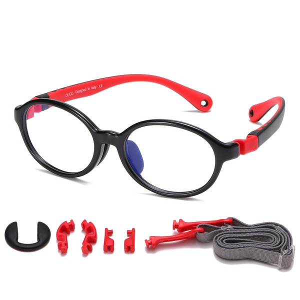 DUCO Blue Light Blocking Glasses for Children Anti-Glare Gaming Computer Glasses Frame for Boys and Girls Age 5-10 K026, black red