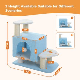 UYMI 3-in-1 Cute Dog Stairs & Cat Scratching Post with Condo, Pet Steps for High Bed, Sofa, Couch, Tall Cat Tower, High-Strength Board for Indoor Small Cats Kittens Dogs Climbing Playing, 3 Steps-Blue