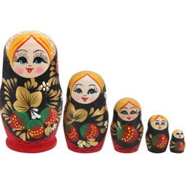 Tomaibaby 5 Pieces Wooden Matryoshka Dolls Figures Valentine's Day Decoration Object Matryoshka Russian Wooden Figures Toy New Year's Eve Table Decoration for Wedding Gifts