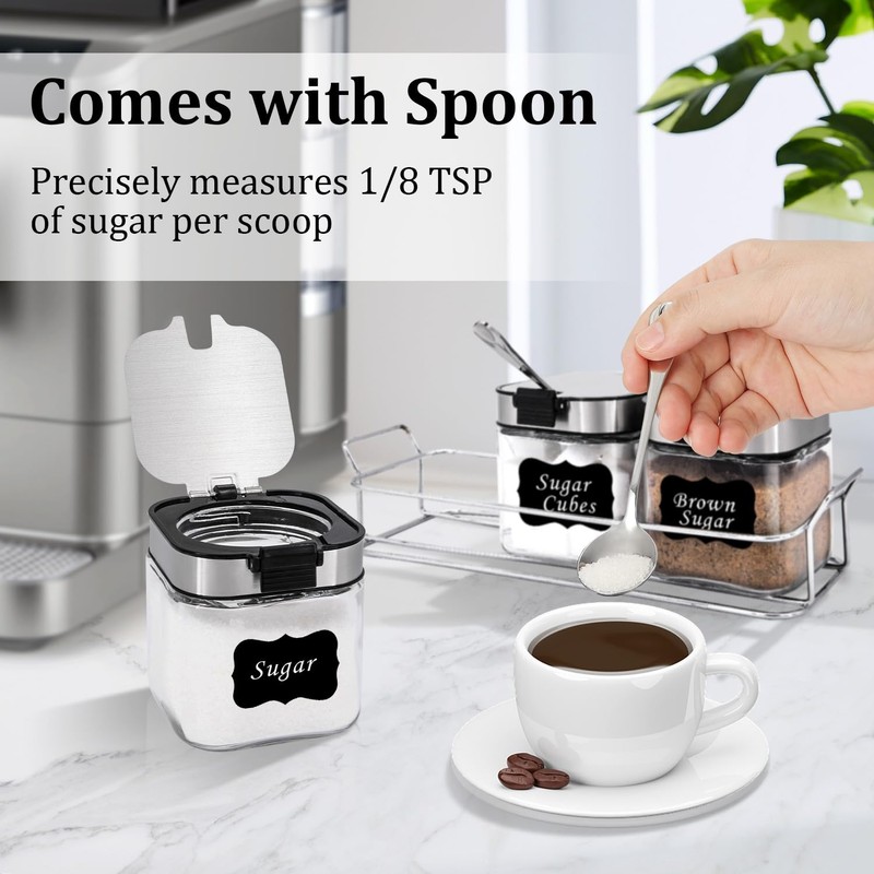 Aelga Glass Sugar Bowl with Lid and Spoon, 8.5 OZ