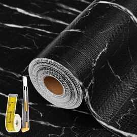 Drawer and Shelf Liner for Kitchen Cabinet: 17 in X 20 Ft Non Slip Waterproof Shelf Paper Non Adhesive Refrigerator Liners Black Marble Easy Liners for Bathroom with Knife Tape Measure