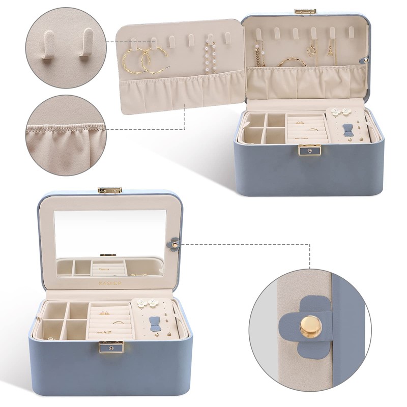 KAMIER Jewelry Organizer Box, 2 Layers PU Leather, Large Capacity,