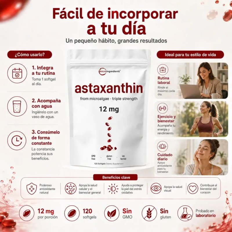 Astaxantina De Microalgas 12 Mg 120 Softgels Triple Fuerza