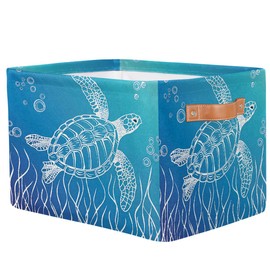 Peaom Ocean Turtle Storage Basket for Shelves, Storage Bins with Handles, Collapsible Basket for Organizing, Closet Toy Baskets for Nursery Room, 15x11x9.5 in, Canvas, Sea Tortoise