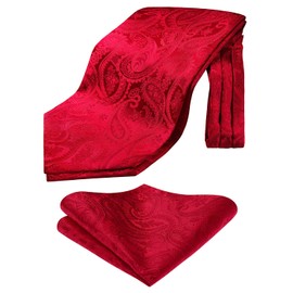 HISDERN Men's Paisley Wedding Ascot Tie Handkerchief Business Flowers Neckerchief and Pocket Square Set, Red (red 1)