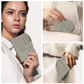 HKCLUF Women's Small Purse Women's Leather RFID Wallet with Coin Compartment Women's Purses Many Compartments, A41-Light Green, Fastened