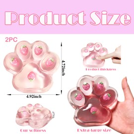 2PC 5 inch Big Taba Cat Paw Squishy,Large Paw Squeeze Toy,Clear Pink Cute Sensory Stress Relief Fidget Toys,Sticky Squishies Fidget Toys for Party Favors Novelty Things Birthday Gift