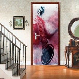 Art Abstract Art Door Sticker, Peel and Stick Vinyl Door Decals, Self-Adhesive Mural for Home Decor Door Wall Sticker (Guitar, 30.3" W x 78.7" L)