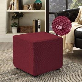 Bifaunvogel Waterproof Ottoman Cover Square Storage Ottoman Slipcovers Jacquard Stretch Footrest Foot Stool Cover Square Folding Storage Stool Protector with Elastic Band S Wine red