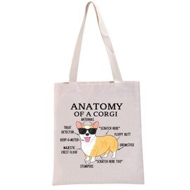G2TUP Corgi Lover Gift Anatomy of a Corgi Reusable Canvas Tote Bag Corgi Mom Gift Corgi Owner Shopping Handbag School Bag (Anatomy of a Corgi Tote Bag)