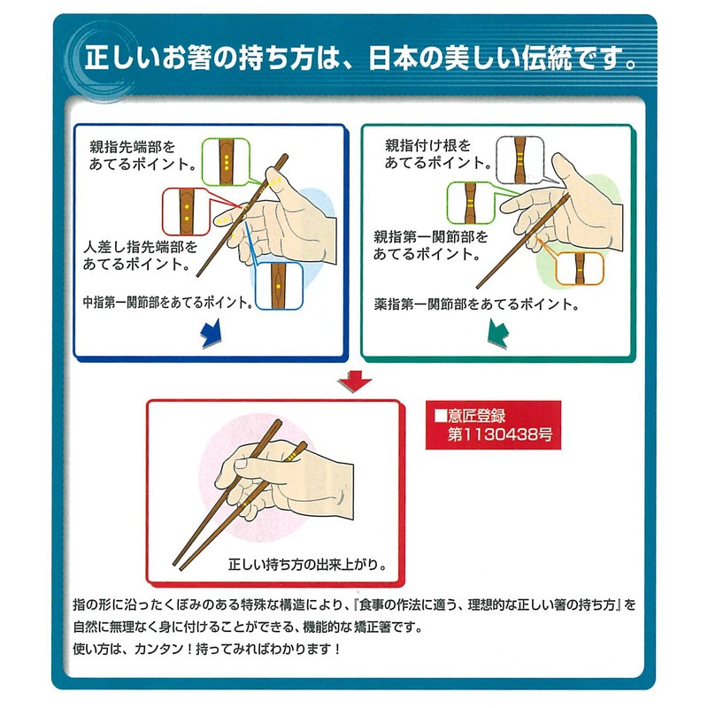 Ishida Discipline Chopsticks (How to Hold), 3 Point Support, Lacquer,