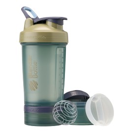 BlenderBottle - Botella coctelera con organizador de pastillas y almacenamiento para proteína en polvo, sistema clásico V2 ProStak, 22 onzas, color café