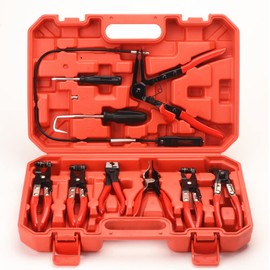 FLZOSPER 9pc Hose Clamp Pliers，Flexible Wire Long Reach Hose Clamp Clic R Type Swivel Jaw and Flat Band Pliers for Fuel Oil and Water Hose Work, Automotive Hose Repair Tools Kit