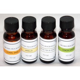 4 Pc Mixed Combo Pack 1/2oz Scented Fragrance Warmer Oils Relaxing Scents Lemongrass, White Tea & Honey, Vanilla, Coral Sands