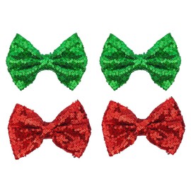 Christmas Hair Bow Clip Red Green Sequins Bow Glitter Hairpin Christmas Hair Barrettes Ribbon Bows Christmas Hair Accessories for Toddler Girls Decoration（4pcs）