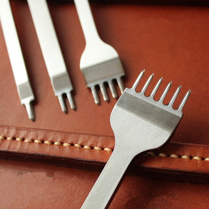 Leather Craft Tool Hole Punches 1+2+4+6 Prong Lacing Stitching Punch,